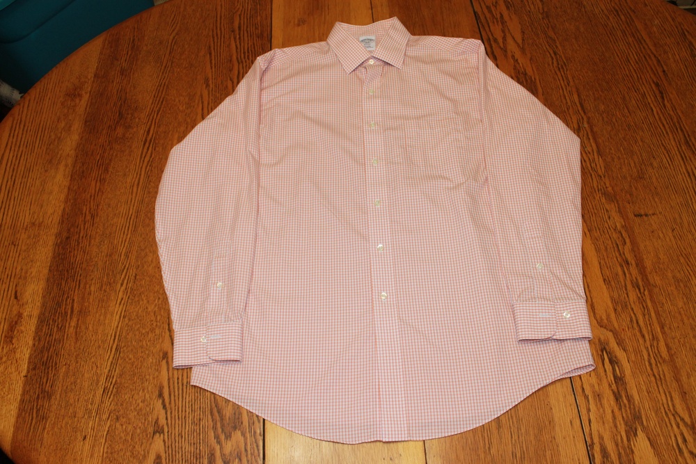 Brooks Brothers Shirt Mens Extra Large 16.5 Orange Check Regent Non Iron Cotton